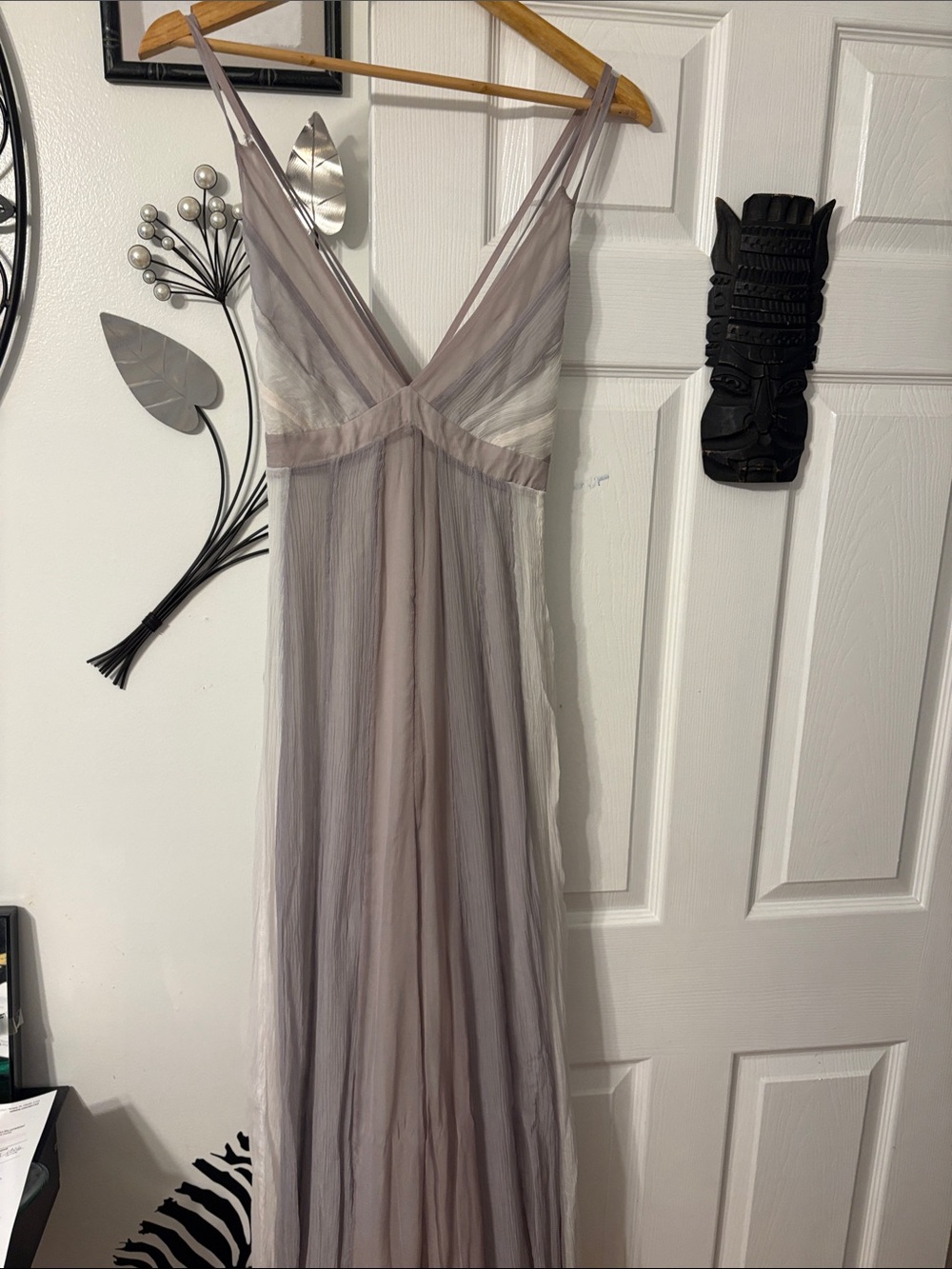Kimchi Blue Sheer Taupe Gray V-Neck Slip Dress